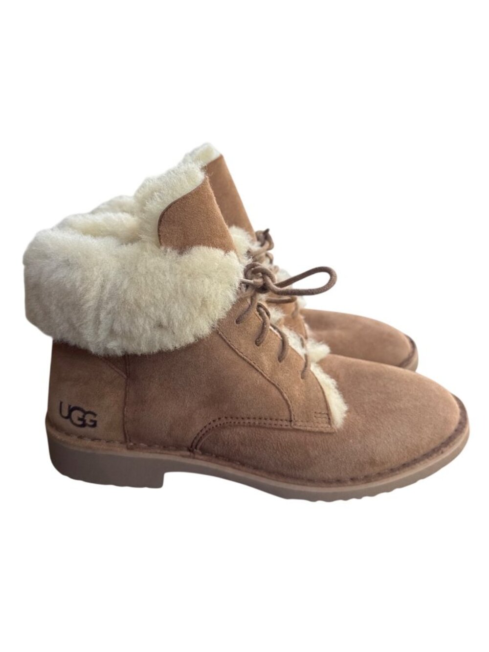 UGG Quincy Boots Womens Size 9 Chestnut Suede Shearling Ankle Combat 1012359